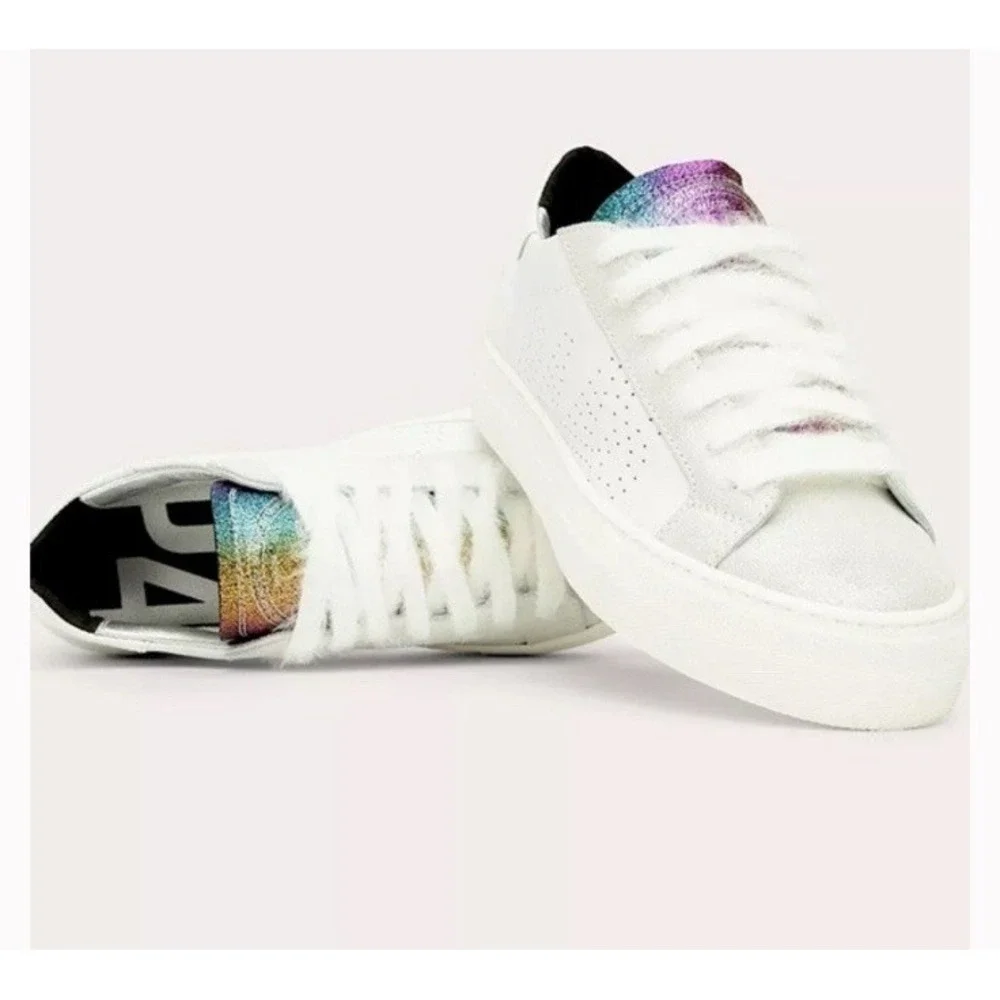 P448 THEA RAINBOW LOW‎ TOP PLATFORM SNEAKERS SIZE EU 38 US 7.5-8 IN WHITE